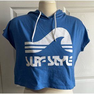 Surf Style Cropped Hoodie Sz XL Blue Short Sleeve